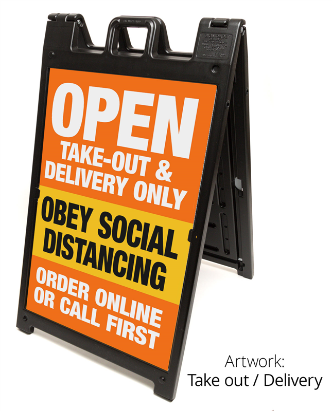 KitAbility Social Distancing Sign Faces for Sidewalk A-Frame Signs Two 24 by 36 Inch Yellow Sign Faces While in Building